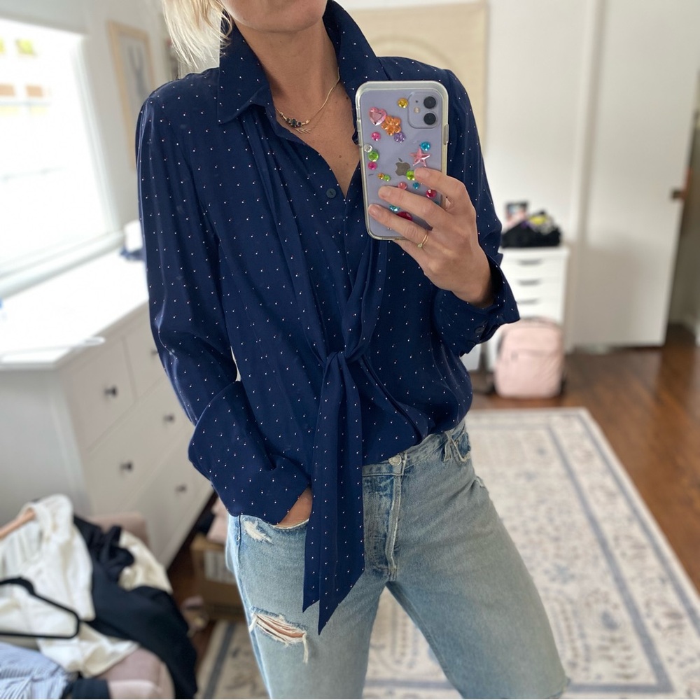 FRAME Button Up Blouse w/ Tie